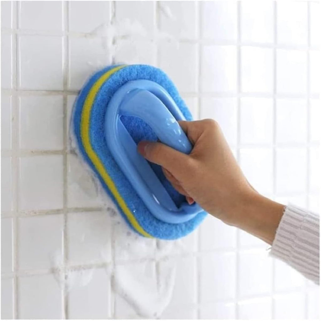 Multifunctional Cleaning Brush with Handle, Thick Sponge Scrubber for Kitchen, Bathroom, Bathtub, Sink & Floor, 1 Pack Blue