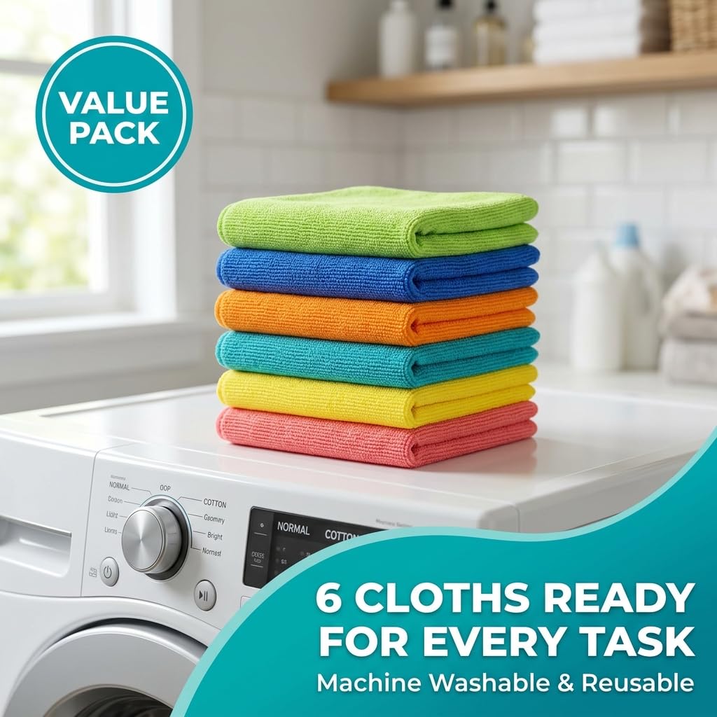 HELOMOR Large Microfiber Towels 6 Pack - 30"x18" Car Drying Towel - Extra Absorbent Cleaning Cloths for Floors, Kitchen and Windows - Lint-Free Detailing Cloths for Cars