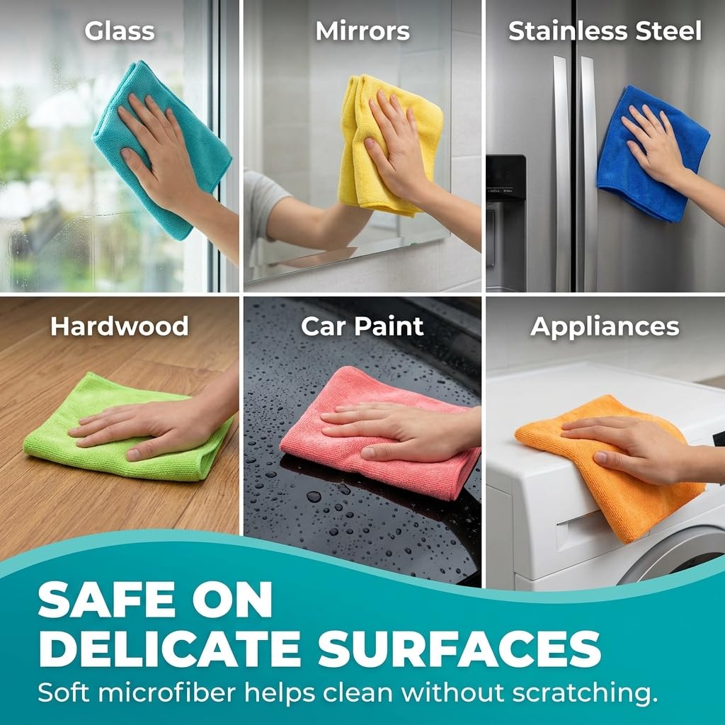 HELOMOR Large Microfiber Towels 6 Pack - 30"x18" Car Drying Towel - Extra Absorbent Cleaning Cloths for Floors, Kitchen and Windows - Lint-Free Detailing Cloths for Cars