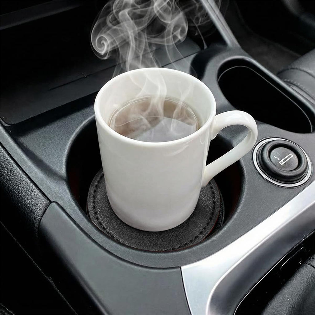 ANFTDCO 4PCS Car Cup Holder Coaster, Leather Insert Non-Slip Vehicle Water Bottle Holder Mat, Dustproof Automotive Interior Drink Protection Pad Ornament, Universal for Most Vehicles (Black)