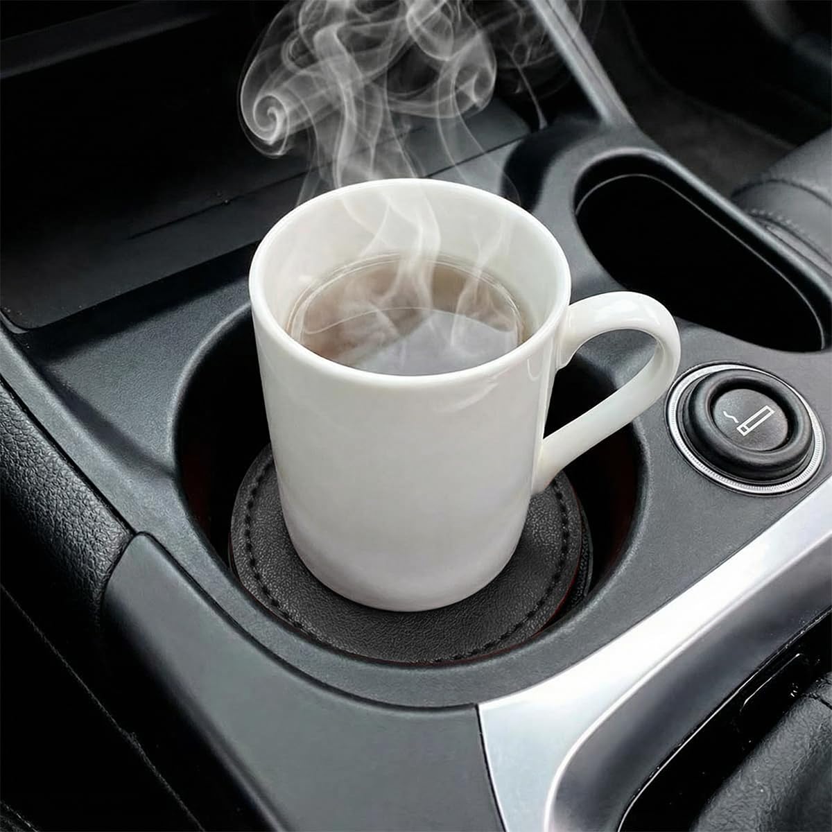 ANFTDCO 4PCS Car Cup Holder Coaster, Leather Insert Non-Slip Vehicle Water Bottle Holder Mat, Dustproof Automotive Interior Drink Protection Pad Ornament, Universal for Most Vehicles (Black)