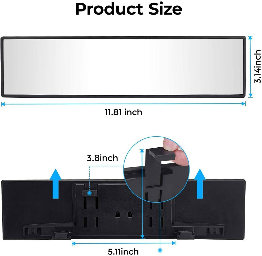 JOYTUTUS Panoramic Rear View Mirror, 12 Inch Wide Angle Clip On Mirror, Universal Car Interior Accessories, Convex Interior Mirror Reduces Blind Spot, Clear Vision Fits Car SUV Trucks