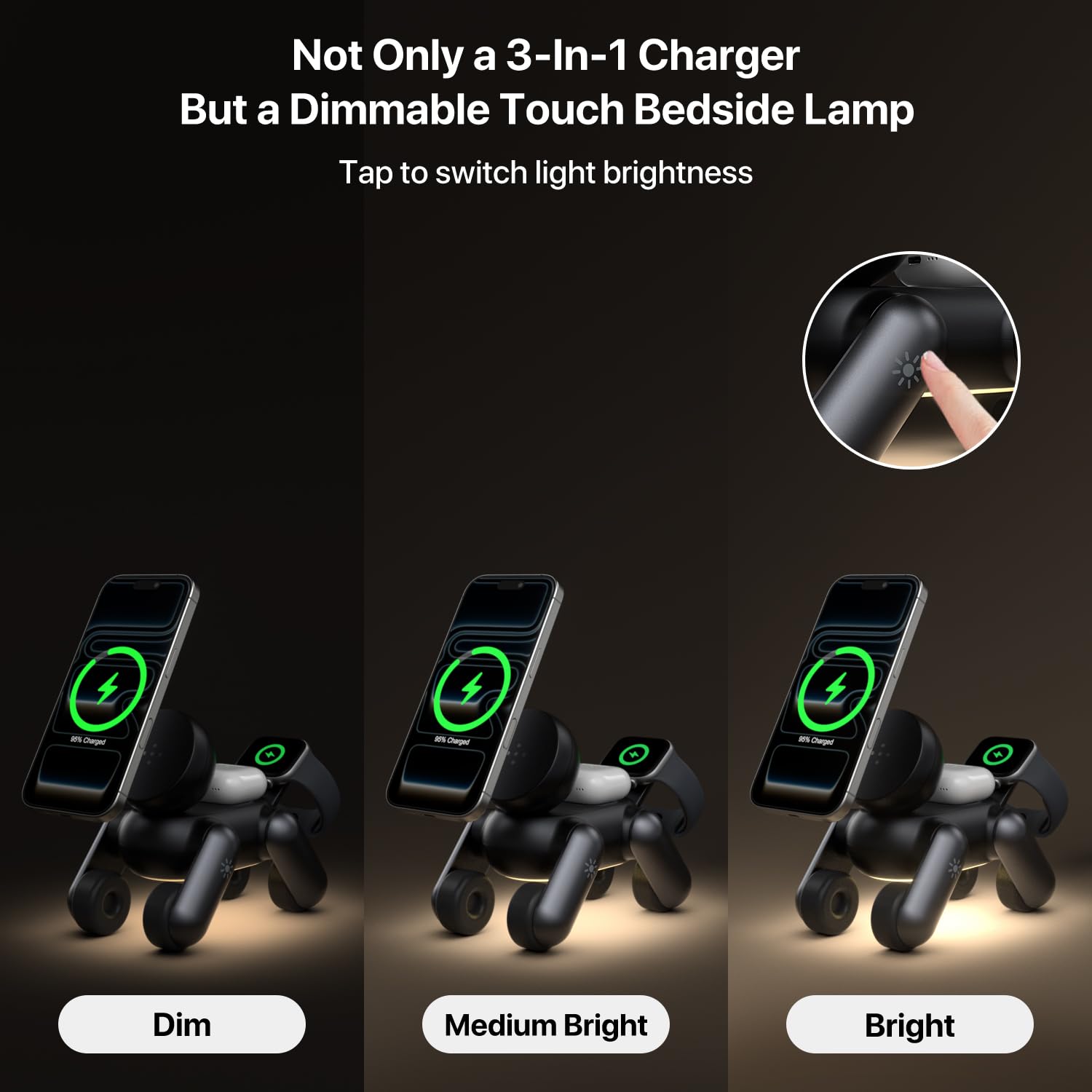 3 in 1 Charging Station for Apple Devices, Magnetic Wireless Fast Charger Stand Compatible with MagSafe for iPhone 17/16/15/14/13/12/Air Series, Apple Watch & Airpods