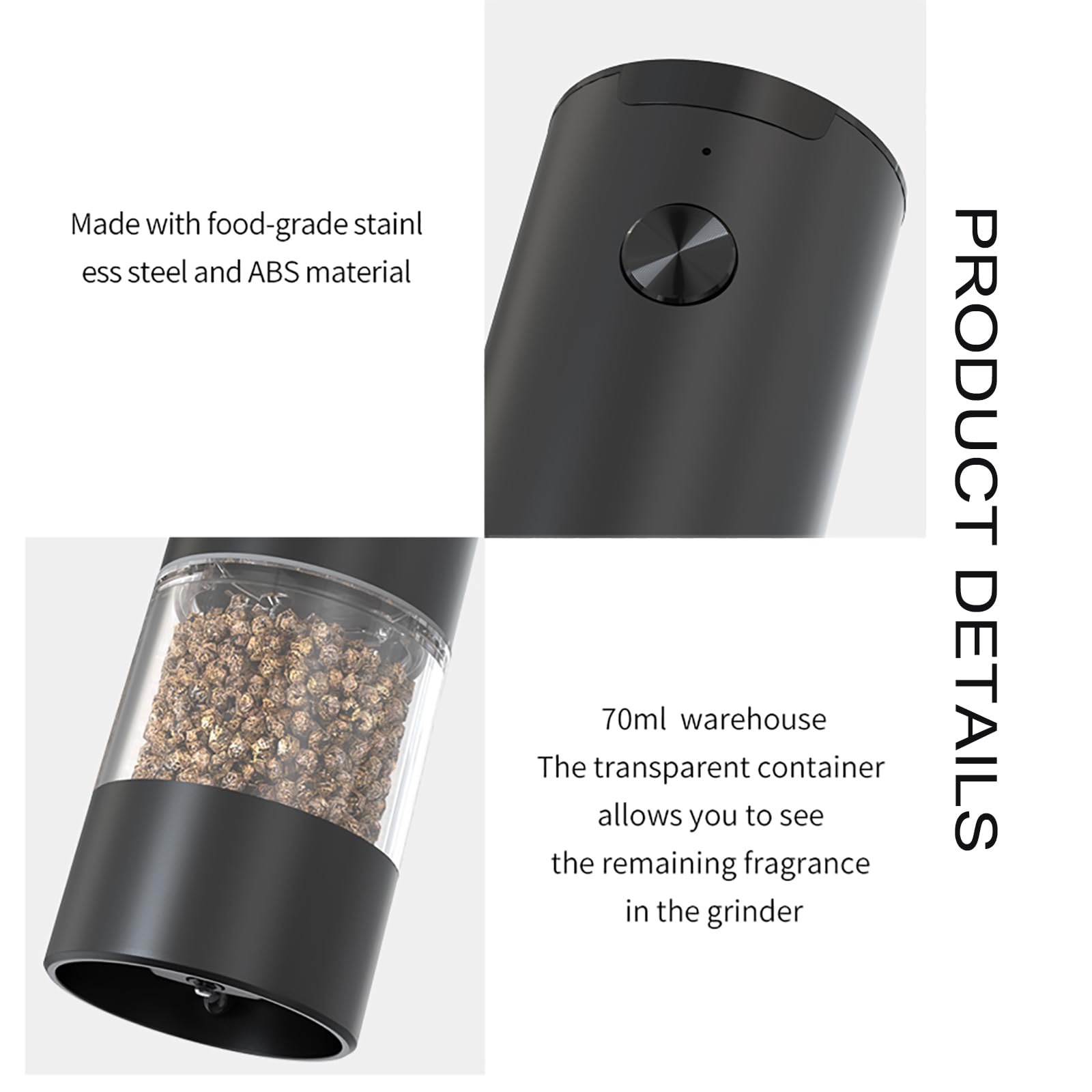 Electric Salt and Pepper Grinder,Spice Mill, One Hand Automatic Pepper Mill, Adjustable Coarseness, Grinder Shakers with LED Light