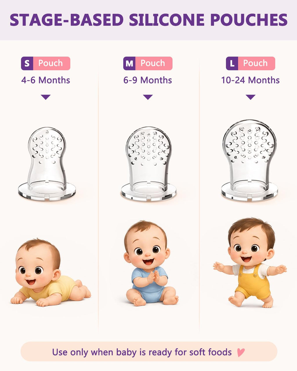 Baby Solids/Frozen Fruit Feeder Pacifier, Infant Teether Toy 4M+, BPA-Free Silicone Pouch & Nipple, Safely Introduce Solids, Teething Relief, 2-Pack