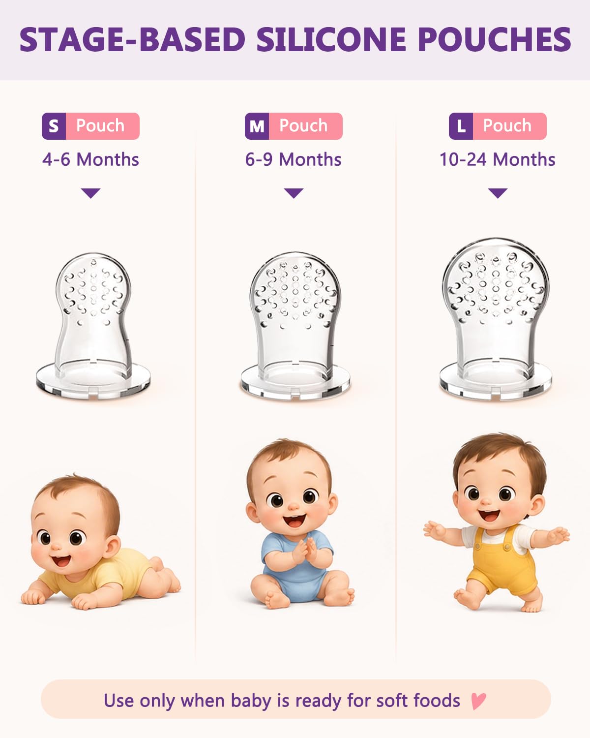Baby Solids/Frozen Fruit Feeder Pacifier, Infant Teether Toy 4M+, BPA-Free Silicone Pouch & Nipple, Safely Introduce Solids, Teething Relief, 2-Pack