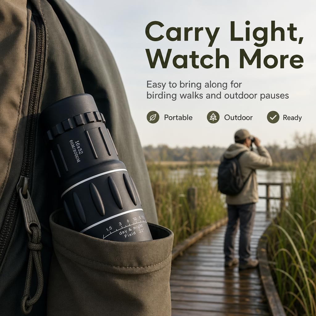 16X52 High Power Monocular Telescope, HD Clear View Portable for Adults, Outdoor Gear for Hiking Hunting, Birthday Gift for Men