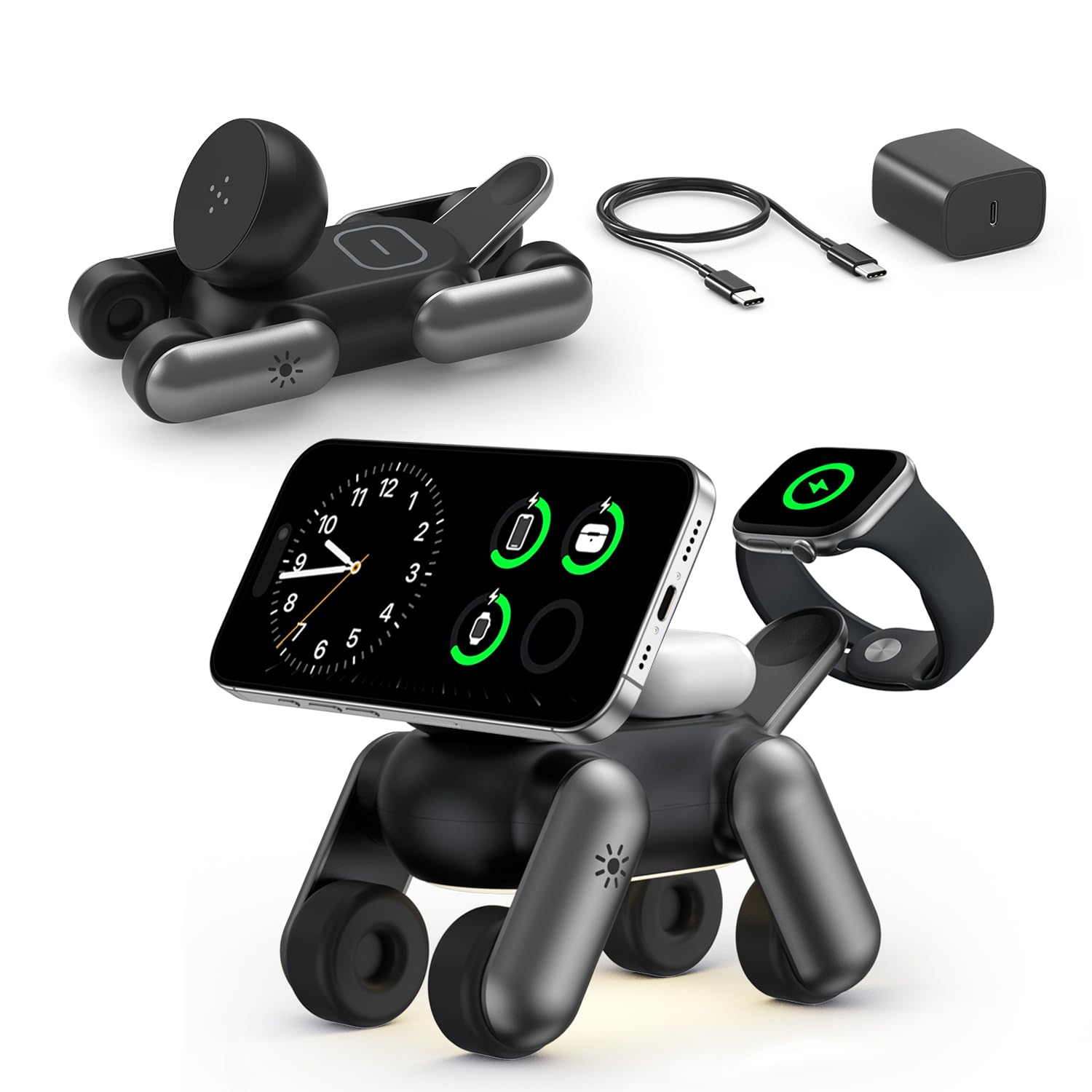 3 in 1 Charging Station for Apple Devices, Magnetic Wireless Fast Charger Stand Compatible with MagSafe for iPhone 17/16/15/14/13/12/Air Series, Apple Watch & Airpods
