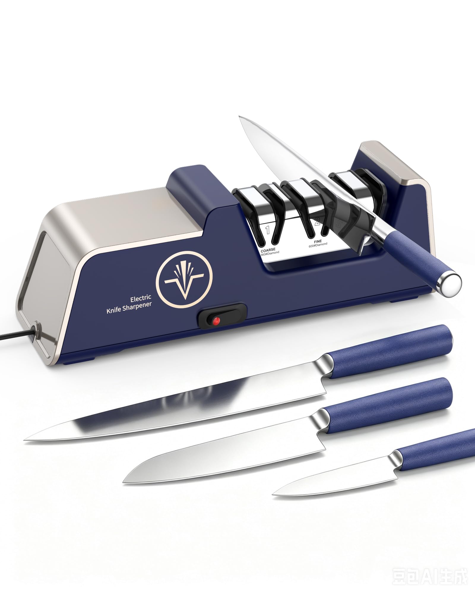 Professional Electric Knife Sharpener 3-Stage, Noble Blue & Noble Gold