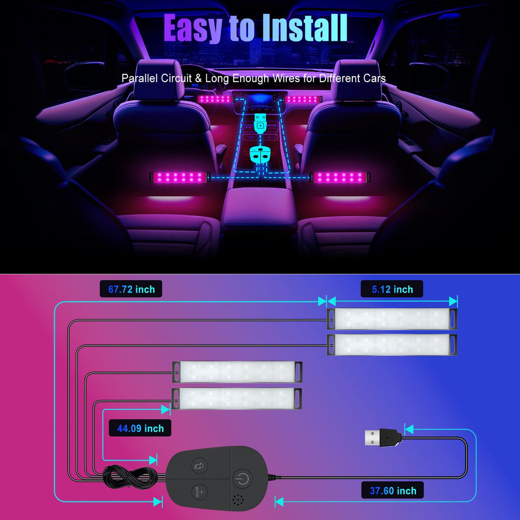 Car LED Lights Interior,RGB Interior Car Lights with App Control&Music Sync