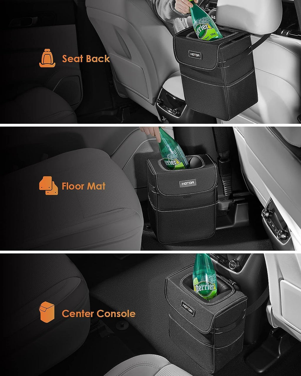 HOTOR Car Trash Can, Leak-Proof Car Organizer, Black