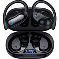 GNMN Active Noise Cancelling Ear Buds Wireless Earbuds 96hrs Playback Bluetooth Headphones Dual Battery Display Stereo Bass Earphones with Earhooks Microphone IPX7 Waterproof for Sports/Runing/Workout