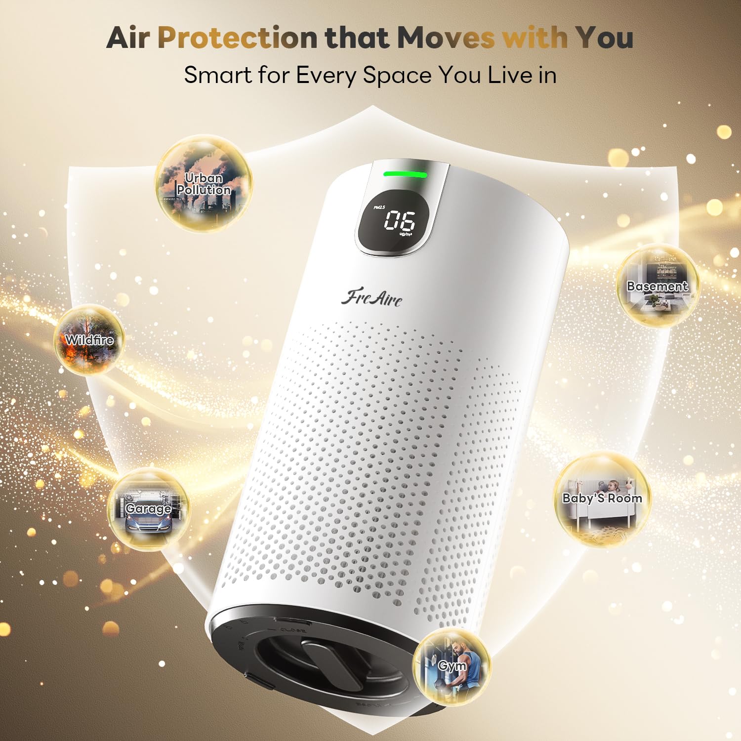 FreAire Air Purifiers for Home Large Rooms up to 1800Ft², VisionAir 20dB Sleep Mode HEPA Air Purifier for Bedroom, with Real-Time AQI & PM2.5 Display, 360°Intake & Outlet Air Cleaner for Pets, HAP606