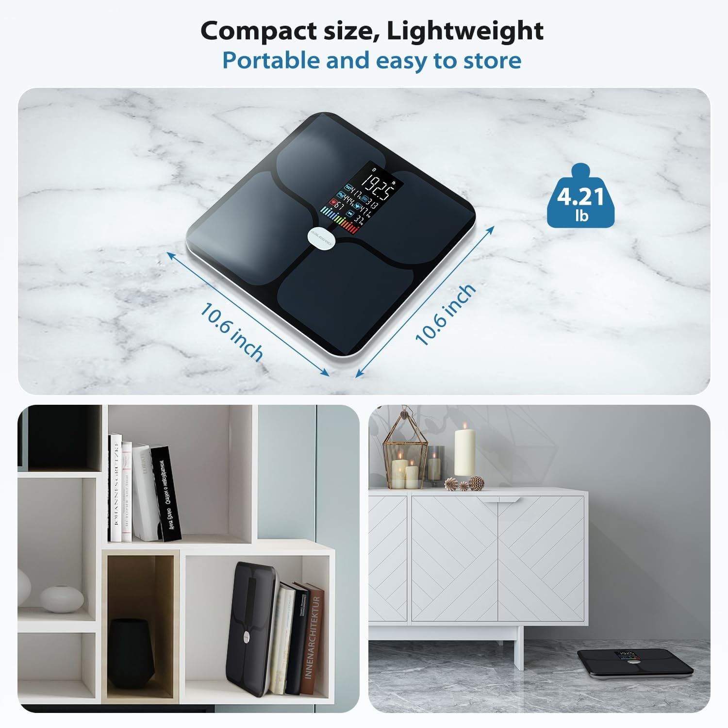 ABLEGRID Rechargeable Digital Bathroom Scale for Body Weight, Smart Scale Tracks 22 Metrics Including Body Fat, BMI, Muscle Mass, Heart Rate, Baby Mode, Large Color Display, 400 lbs