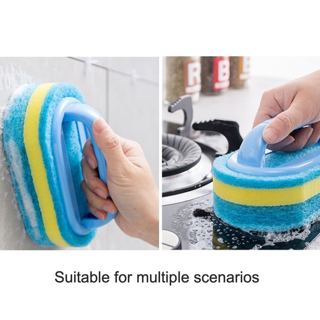 Multifunctional Cleaning Brush with Handle, Thick Sponge Scrubber for Kitchen, Bathroom, Bathtub, Sink & Floor, 1 Pack Blue