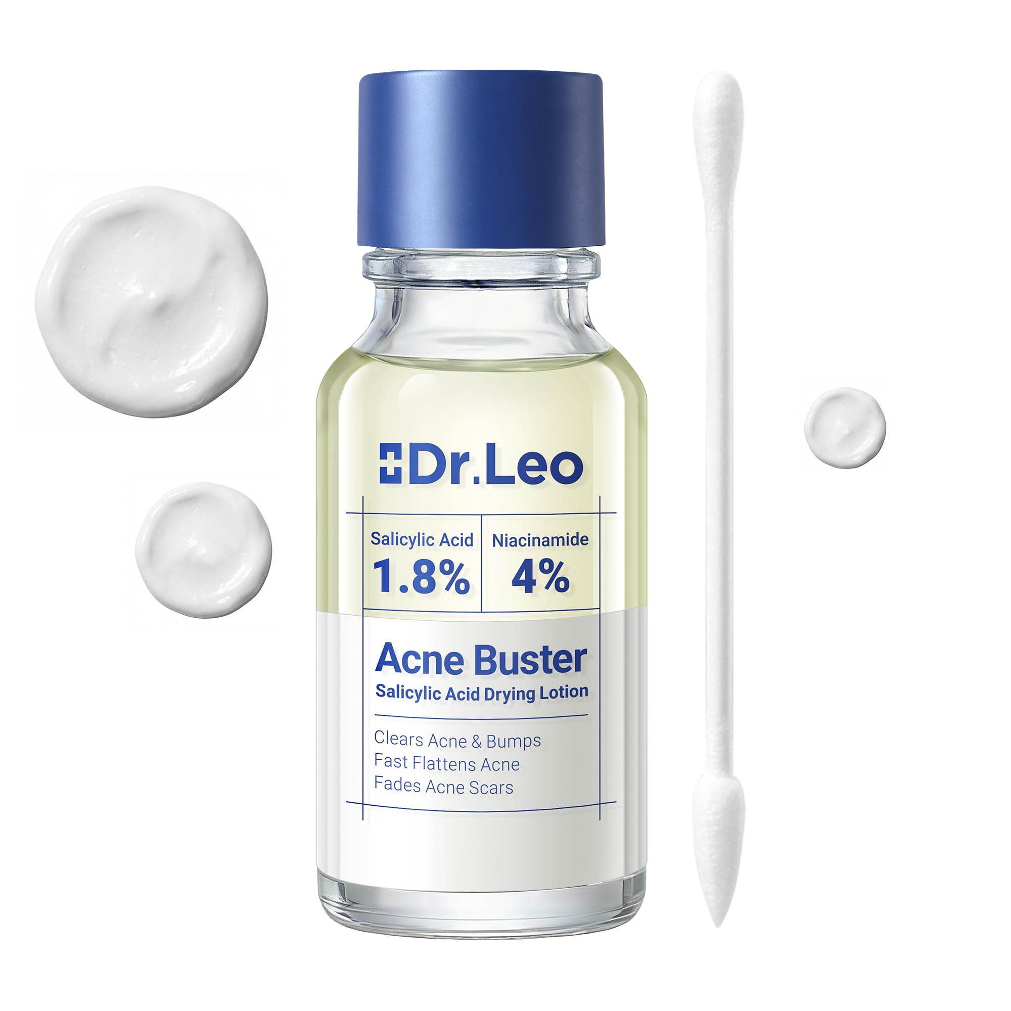 Dr.Leo 1.8% Salicylic Acid Acne Treatment, Drying Lotion Acne Spot Treatment for Acne-Prone Sensitive Skin | Niacinamide, Fast Pimple Relief, Fades Acne Marks, Overnight & Period Breakouts, 0.34 fl oz