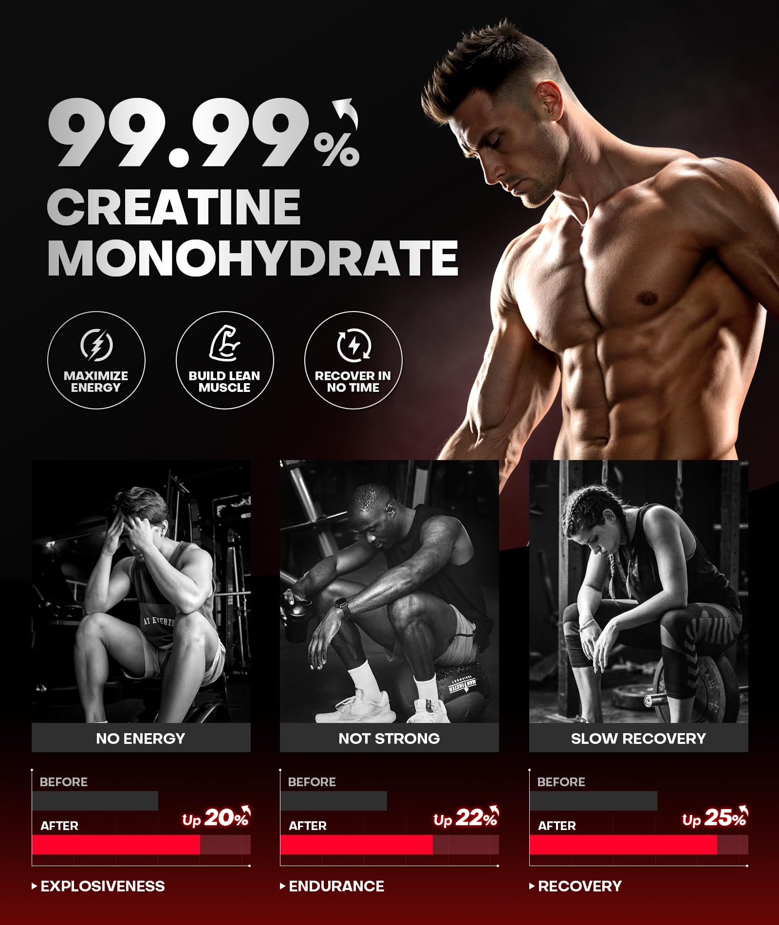 Instant Boost Creatine Monohydrate Gummies, Complex Formula with Real 5000mg Creatine, L-Taurine, B12, Mg & K, Pre-Workout Creatine for Women & Men to Support Energy, Muscle, Recovery, 0 Sugar, Vegan