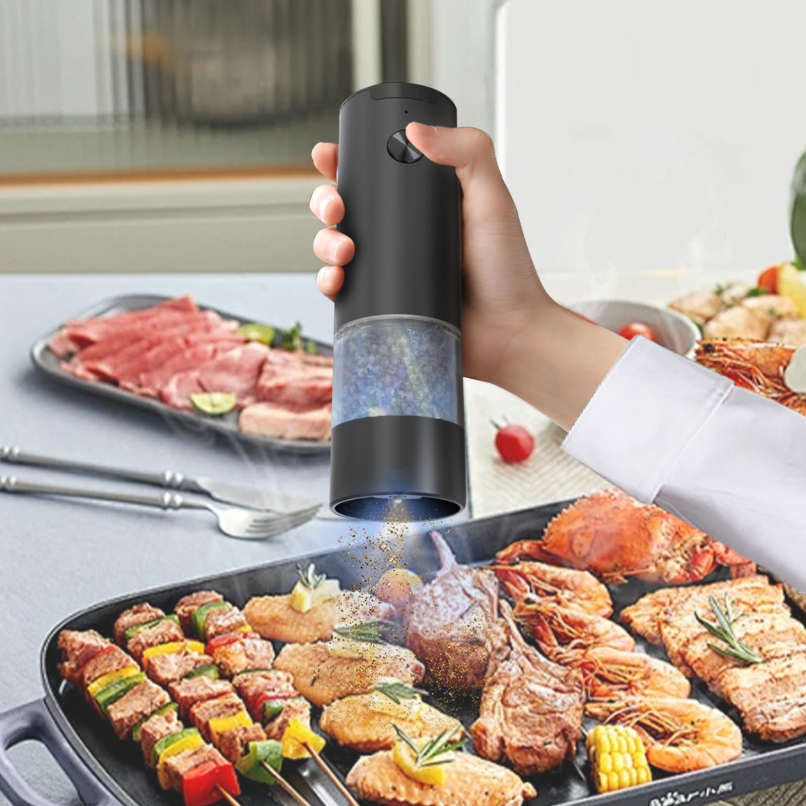 Electric Salt and Pepper Grinder,Spice Mill, One Hand Automatic Pepper Mill, Adjustable Coarseness, Grinder Shakers with LED Light