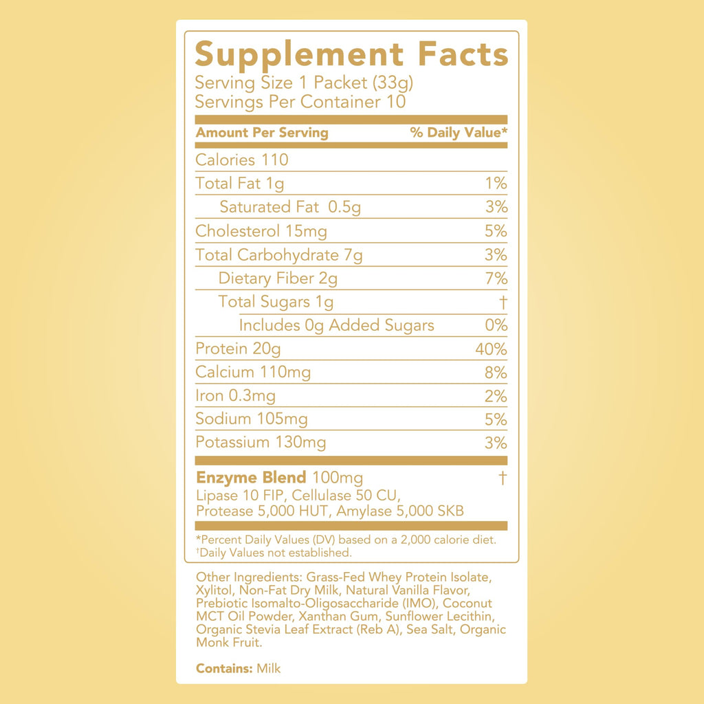 Clean Simple Eats Whey Isolate Protein Powder, Simply Vanilla, Naturally Sweetened, Zero Added Sugar, 20g 100% Grass Fed Protein Powder with Digestive Enzymes, Gluten Free, Non GMO, 10 Stick Packs