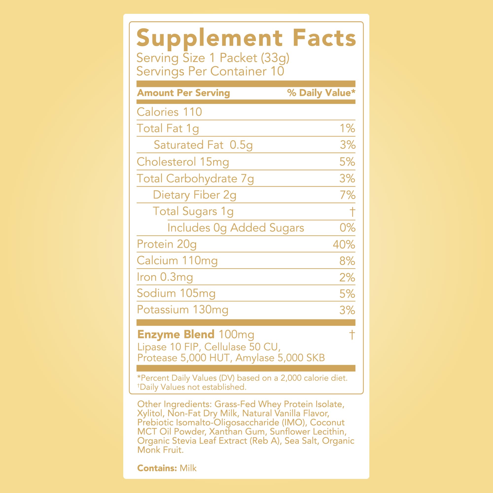 Clean Simple Eats Whey Isolate Protein Powder, Simply Vanilla, Naturally Sweetened, Zero Added Sugar, 20g 100% Grass Fed Protein Powder with Digestive Enzymes, Gluten Free, Non GMO, 10 Stick Packs
