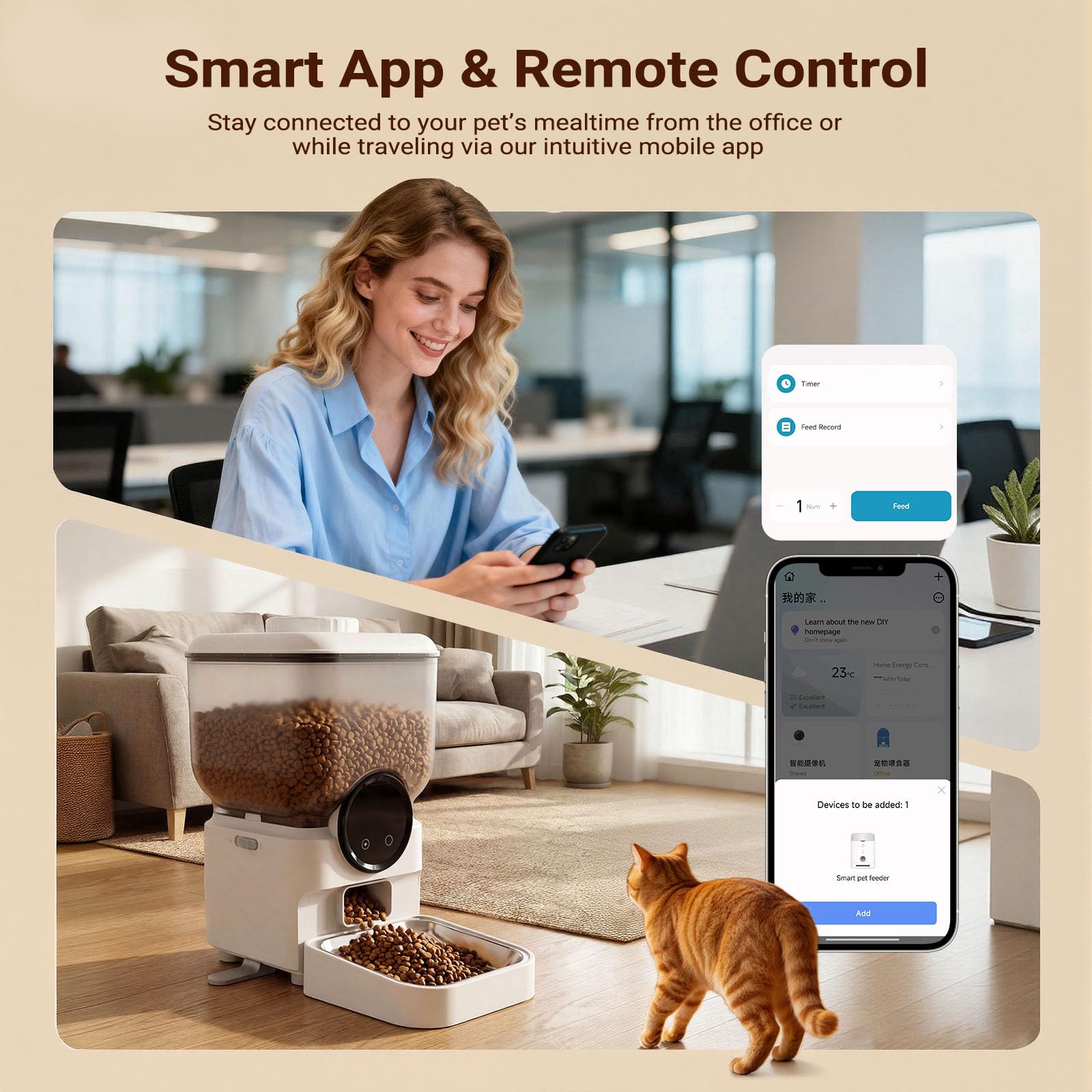6.5L Automatic Cat Feeder, Smart Pet Food Dispenser for Cats & Dogs, WiFi Enabled, Freshness Preservation, Anti-Clogging Design & Dual Power Supply