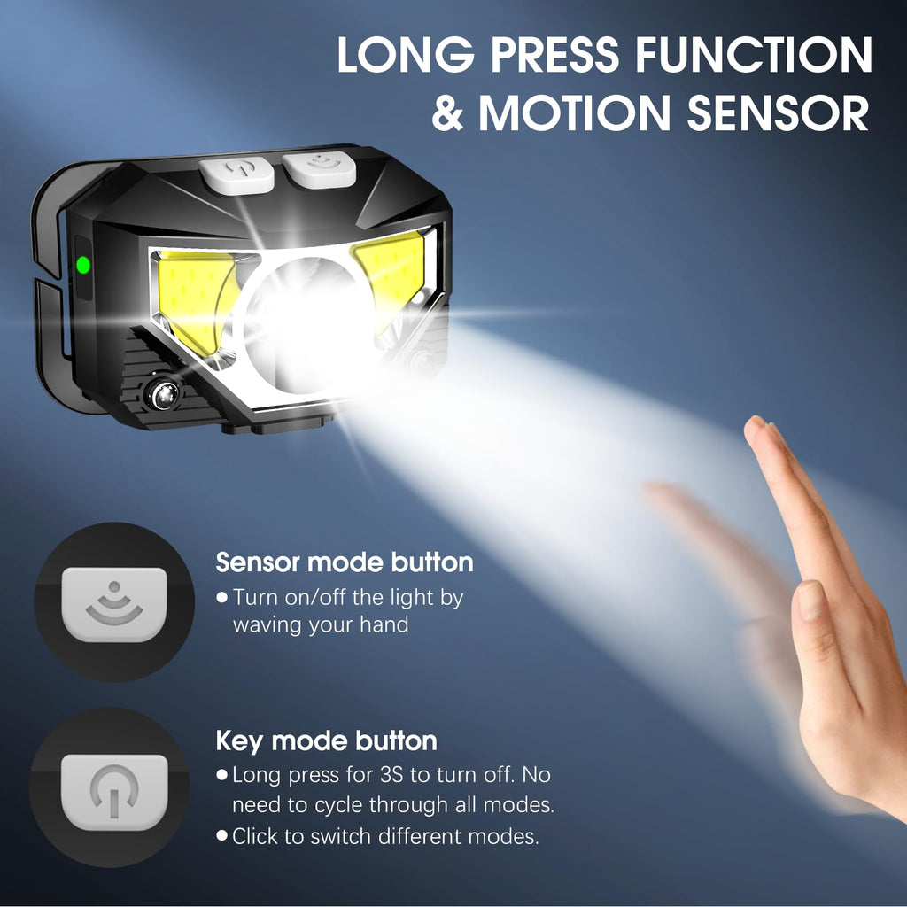 LHKNL Headlamp Flashlight, Lumen Ultra-Light Bright LED Rechargeable Headlight with White Red Light, 2-Pack Waterproof Motion Sensor Head Lamp,8 Modes for Outdoor Camping Running Hiking Fishing