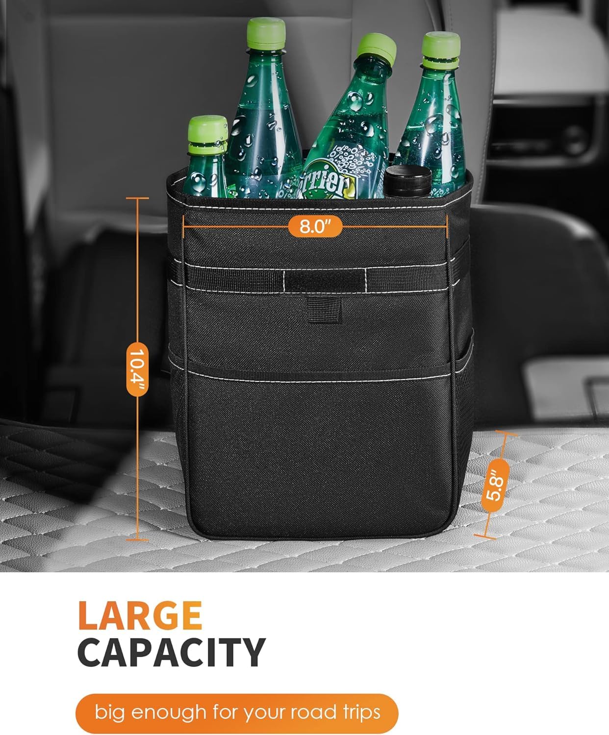 HOTOR Car Trash Can, Leak-Proof Car Organizer, Black