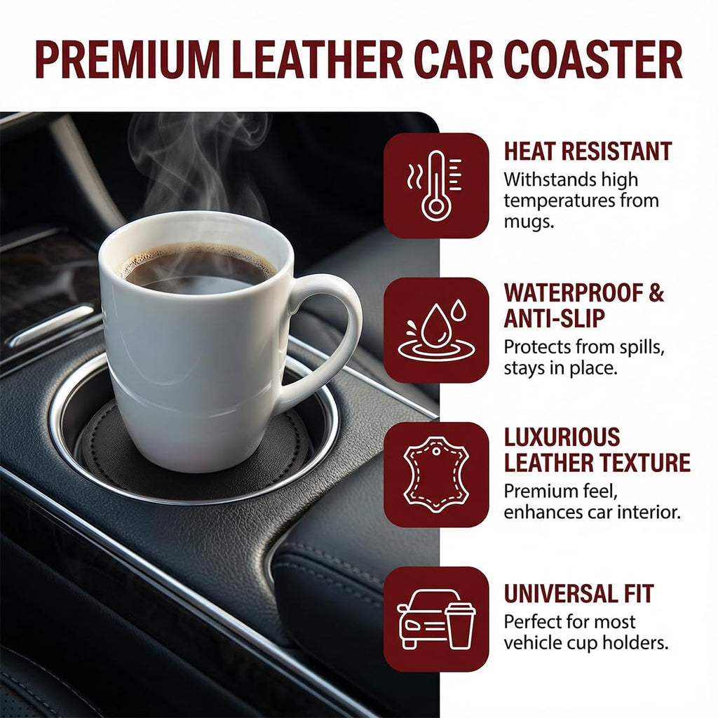 ANFTDCO 4PCS Car Cup Holder Coaster, Leather Insert Non-Slip Vehicle Water Bottle Holder Mat, Dustproof Automotive Interior Drink Protection Pad Ornament, Universal for Most Vehicles (Black)