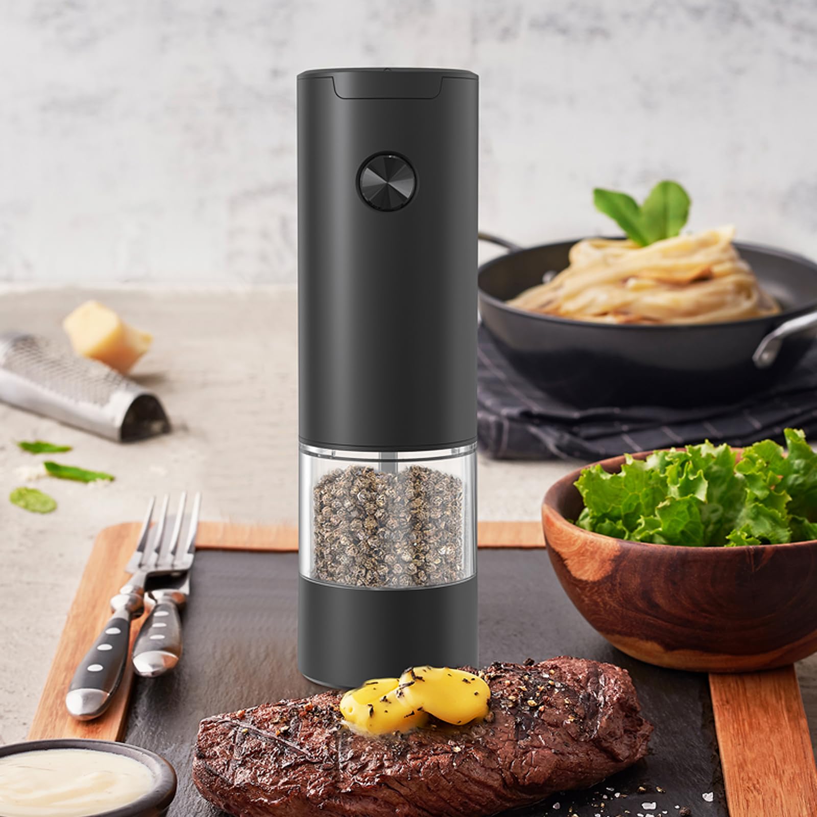 Electric Salt and Pepper Grinder,Spice Mill, One Hand Automatic Pepper Mill, Adjustable Coarseness, Grinder Shakers with LED Light