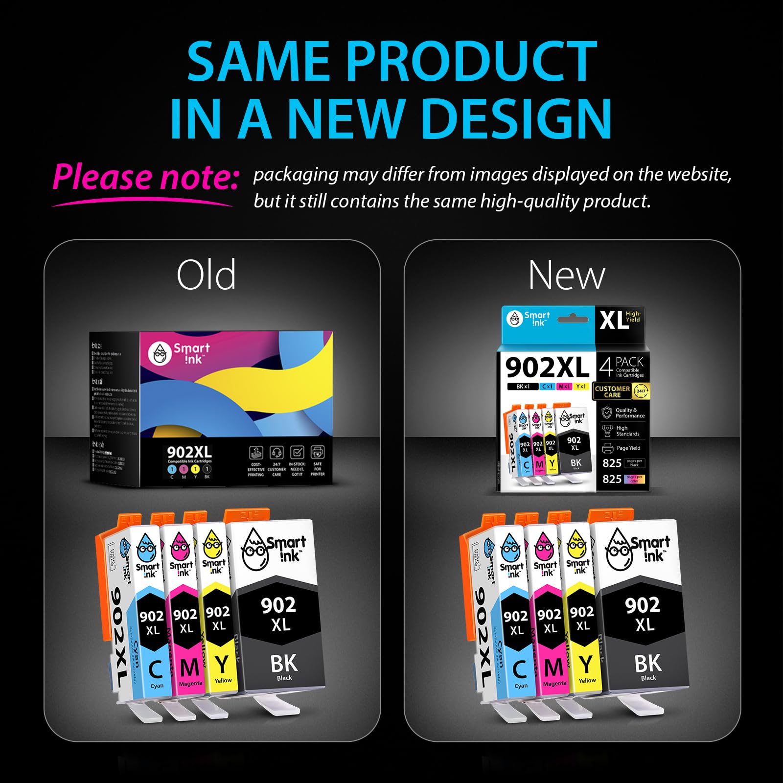 Smart Ink Compatible Ink Cartridge Replacement for HP 902 XL 902XL (4 Combo Pack) to use with Officejet Pro 6978 6968 6974 6975 6960 Officejet 6951 6954 6956 6958 Printers