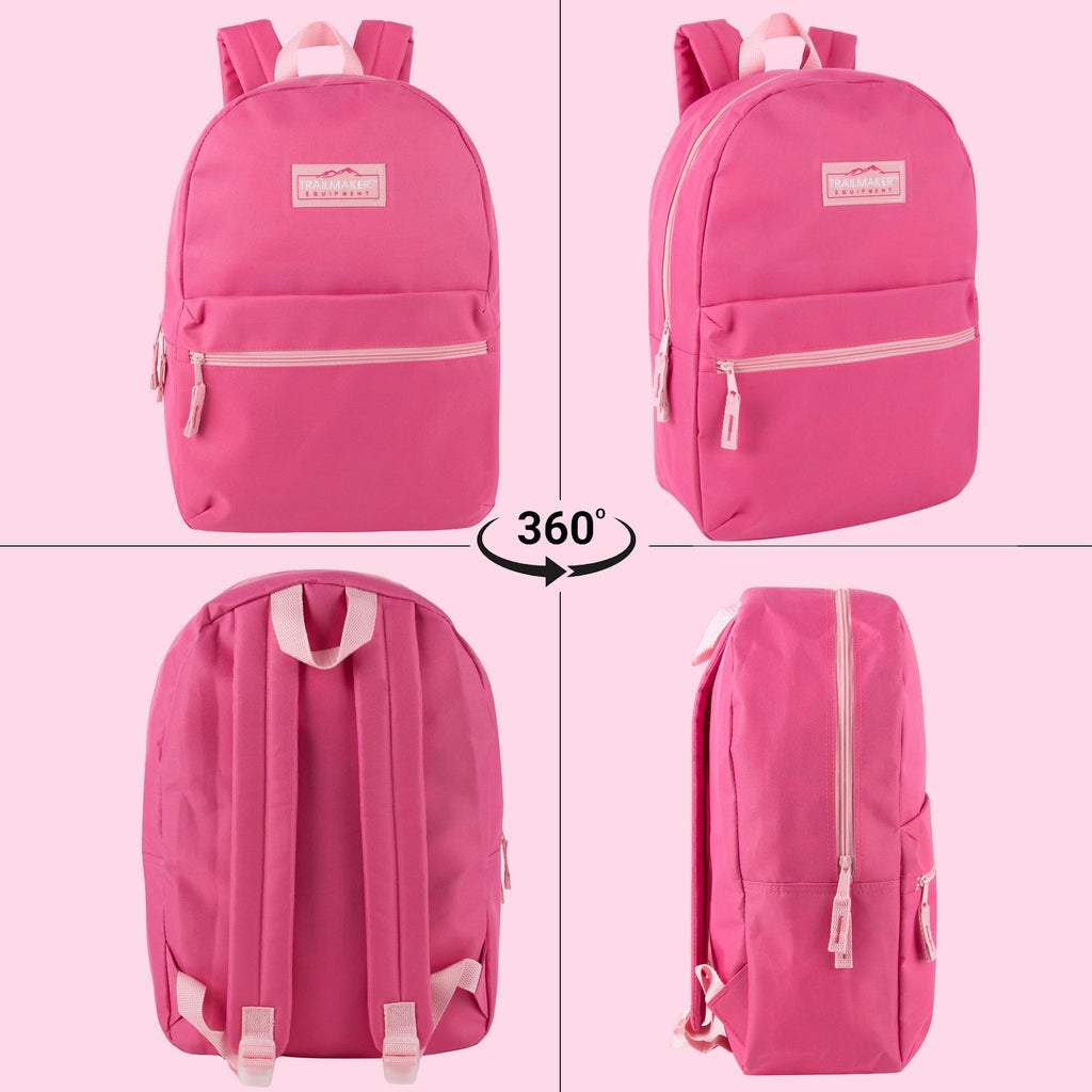 Trail maker Classic 17 inch Backpacks with Adjustable Padded Straps | School Backpacks for Girls, Boys (Pink)