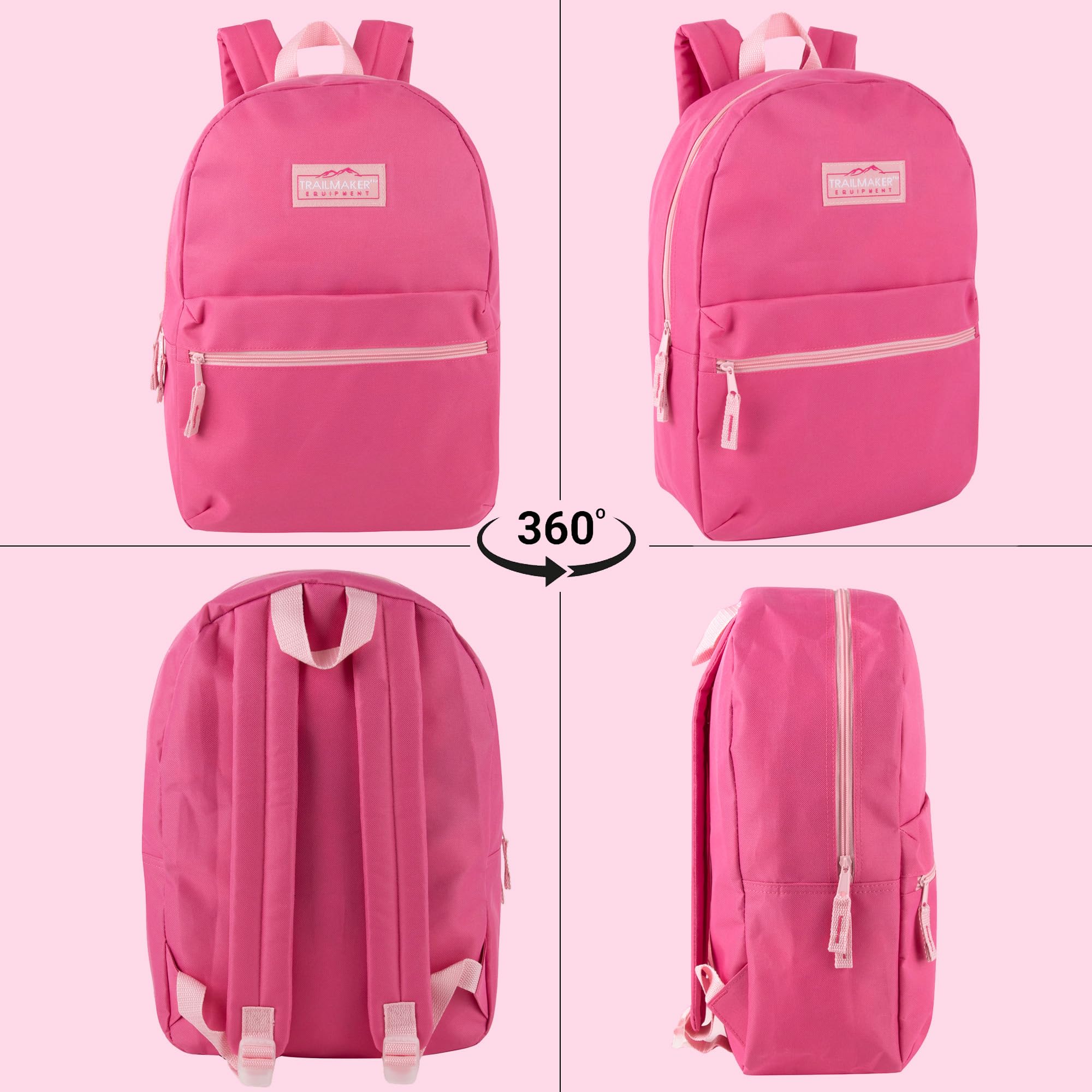 Trail maker Classic 17 inch Backpacks with Adjustable Padded Straps | School Backpacks for Girls, Boys (Pink)
