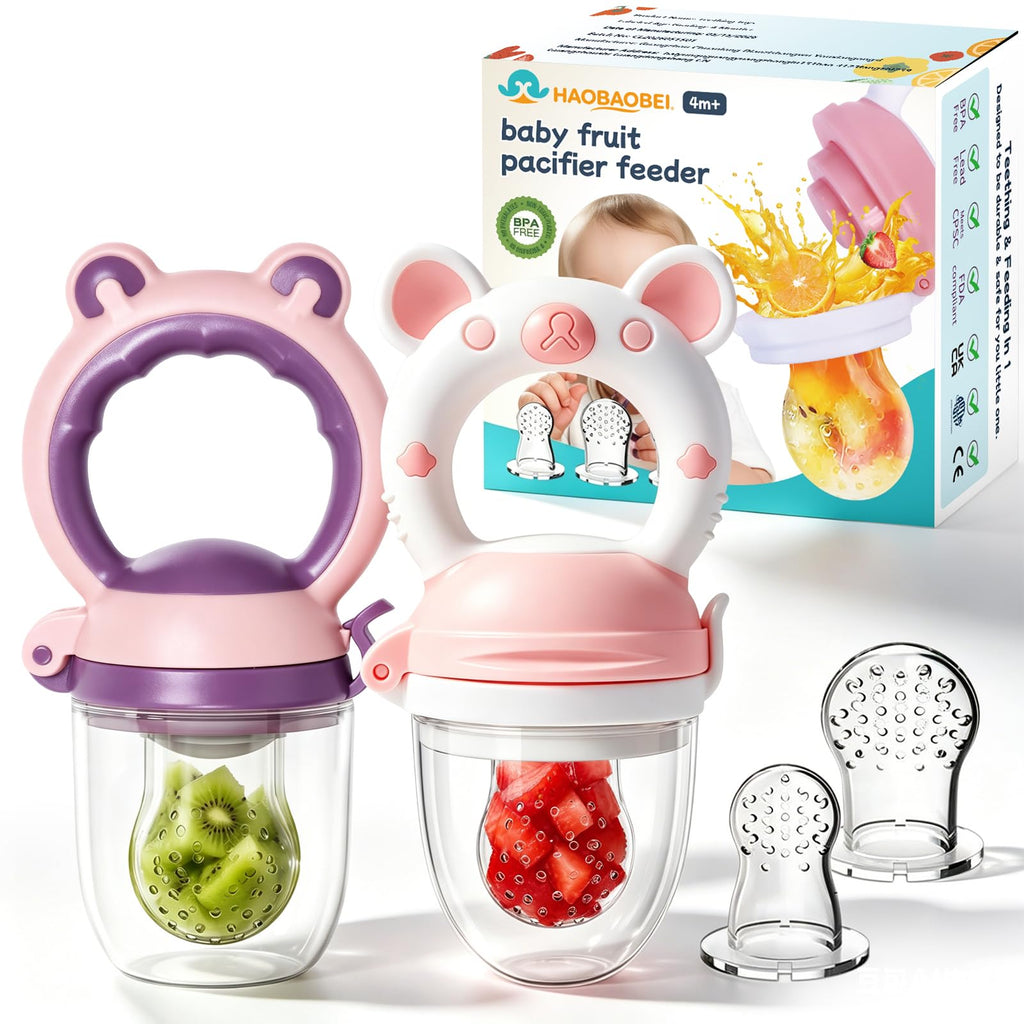 Baby Solids/Frozen Fruit Feeder Pacifier, Infant Teether Toy 4M+, BPA-Free Silicone Pouch & Nipple, Safely Introduce Solids, Teething Relief, 2-Pack