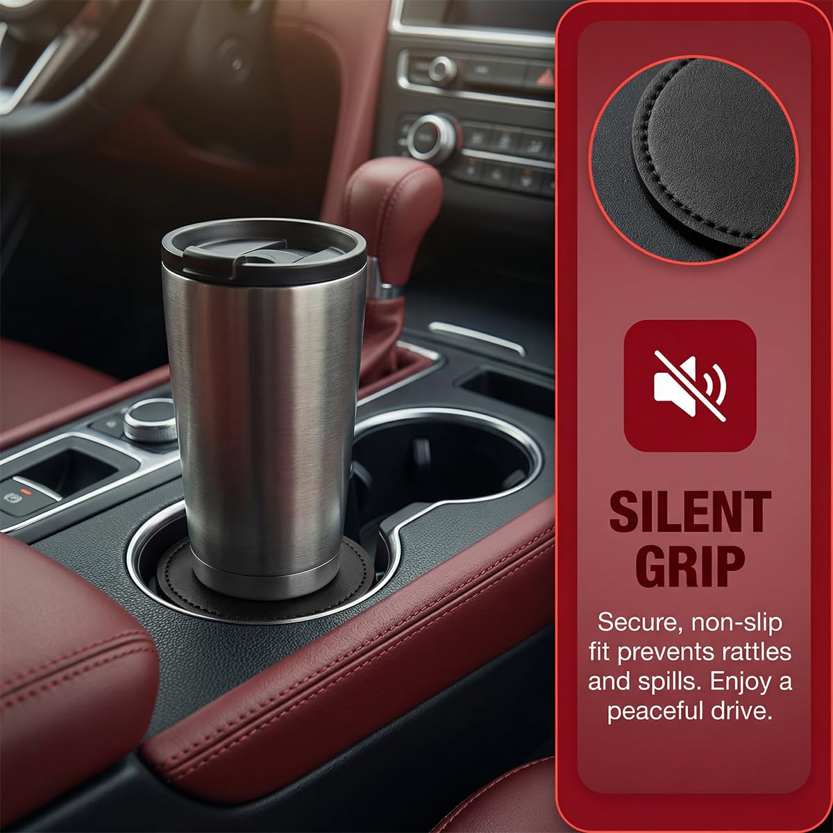 ANFTDCO 4PCS Car Cup Holder Coaster, Leather Insert Non-Slip Vehicle Water Bottle Holder Mat, Dustproof Automotive Interior Drink Protection Pad Ornament, Universal for Most Vehicles (Black)