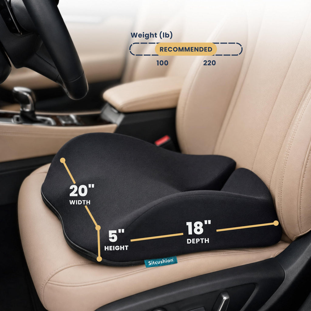 SitCushion Car Seat Cushion for Long Driving – X Large Memory Foam Seat Cushion for Sciatica & Tailbone Pain Relief, Orthopedic Coccyx Cushion with Non-Slip Bottom, Back Pillow for Car, Truck (Black)