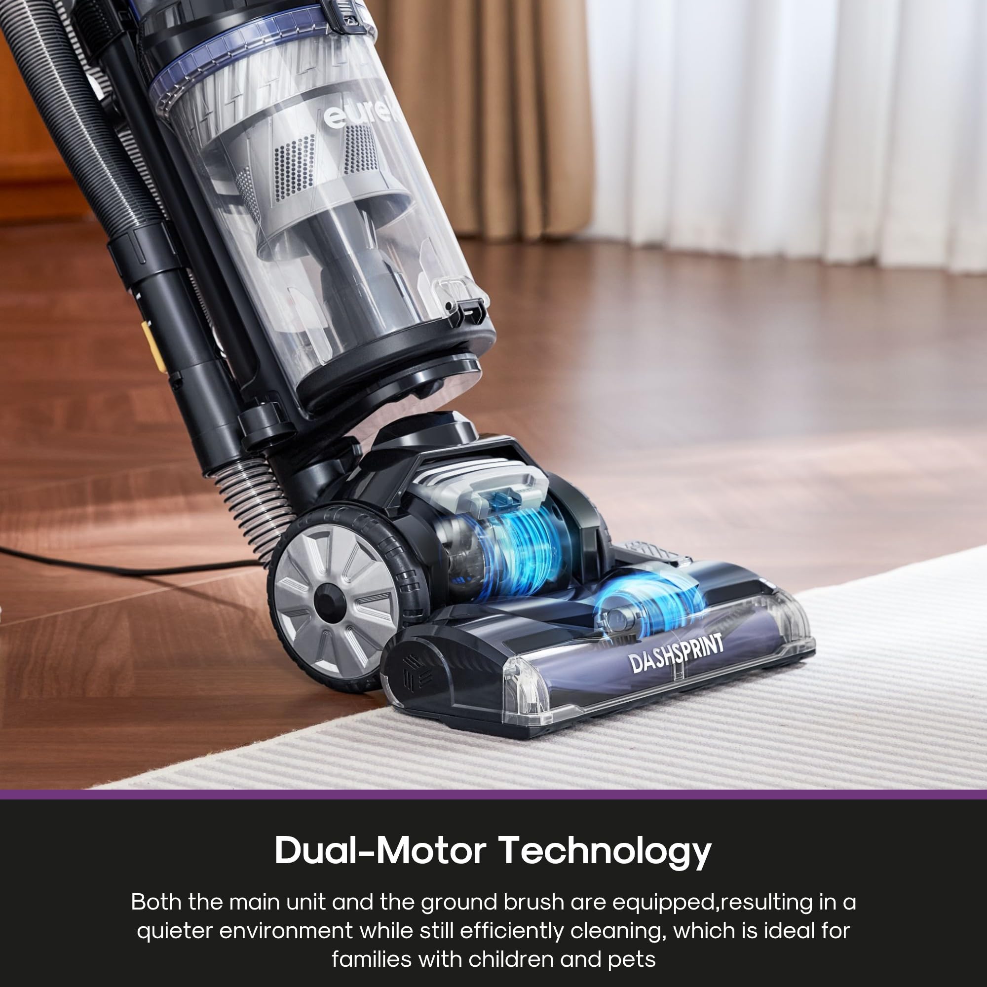Eureka Upright Vacuum Cleaner for Carpet and Hard Floor,Powerful Vacuum with Dual Cyclone Suction,Swivel Steering,Anti-Tangle,Large Dust Cup,NEU612BL, Blue