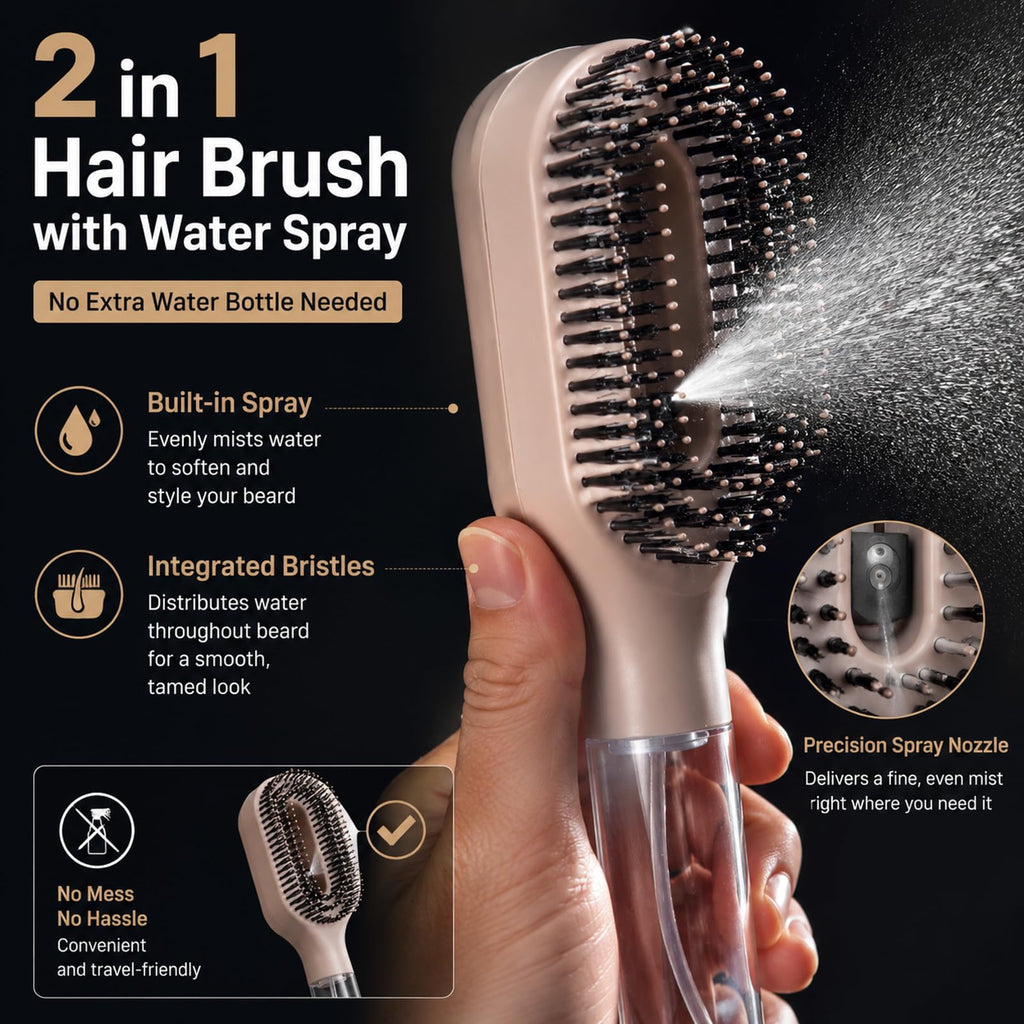 2 in 1 Hair Brush with Water Spray, Misting Brush for Mixed Hair, One-Touch Anti-Flyaway Spray Comb, Simplify Your Haircare, Spraying Hairbrush for Smoother Softer Beard Hair (AquaBrush Rose Pink)