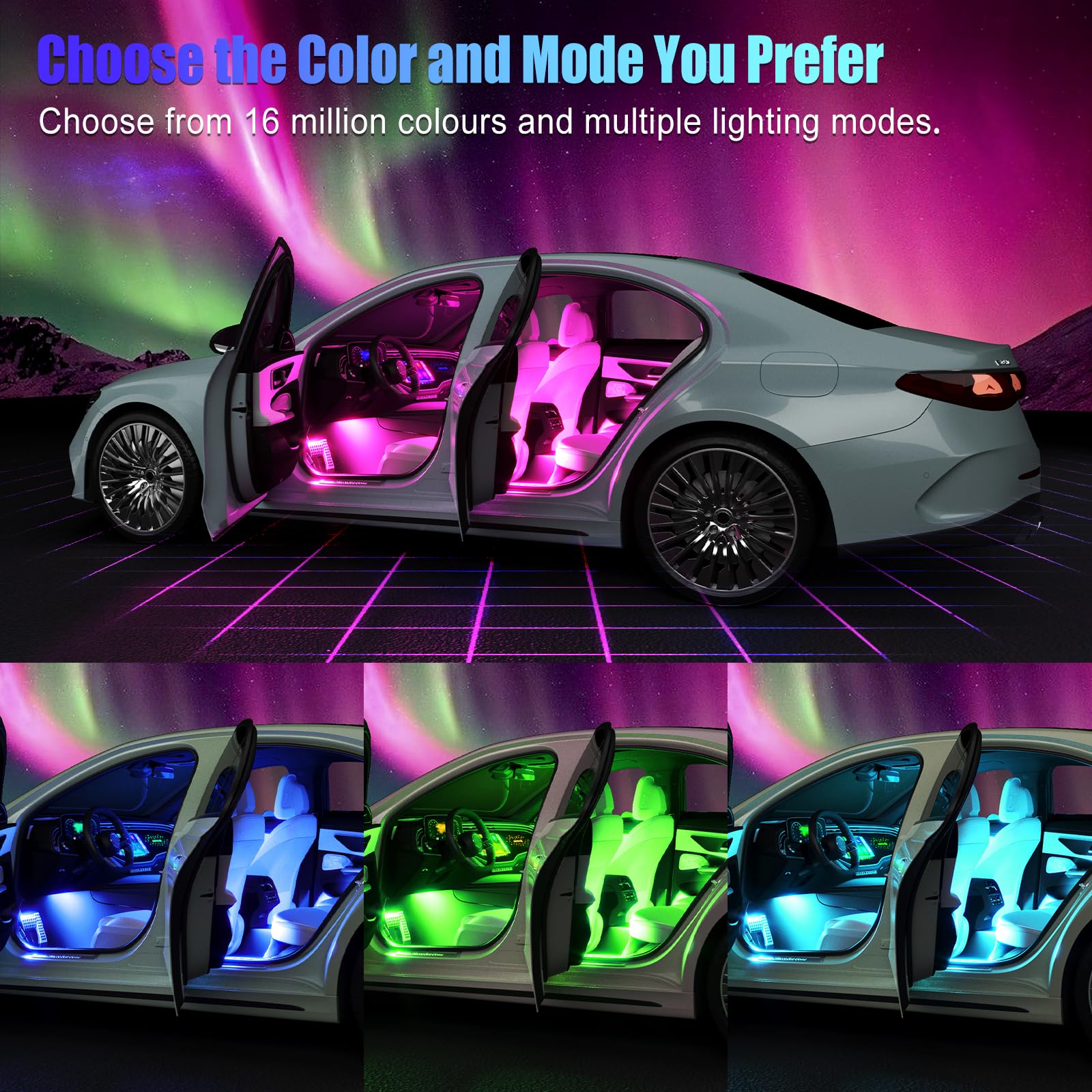 Car LED Lights Interior,RGB Interior Car Lights with App Control&Music Sync