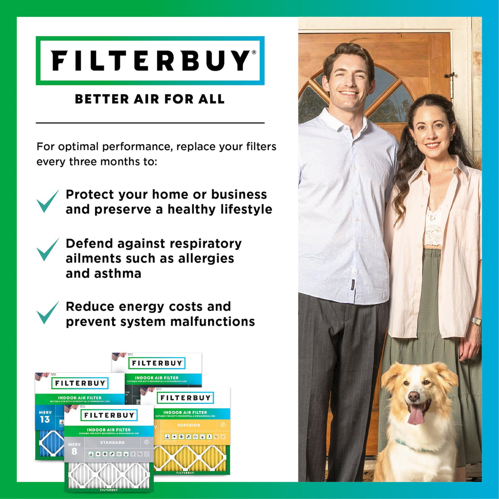 Filterbuy 20x20x1 Air Filter MERV 8 Dust & Allergy Defense (4-Pack)