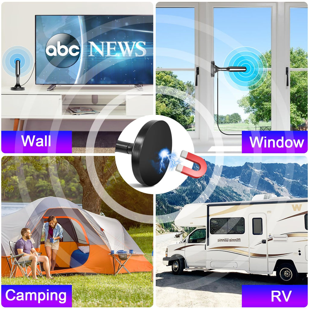 HIDB TV Antenna for Smart TV Indoor, Digital Indoor TV Antenna for Local Channels with Strong Magnetic Base, Easy Installation, Long Range Reception, 4K HD 1080P, 10ft Cables