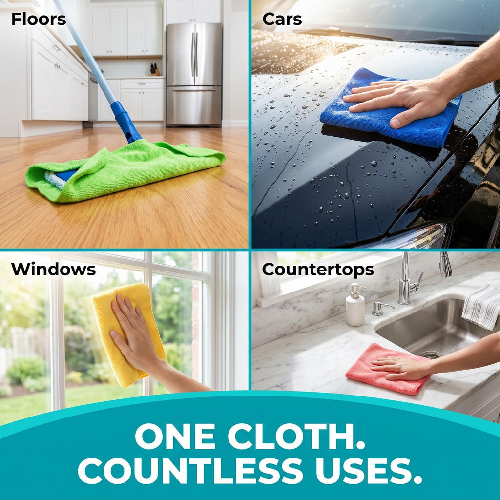 HELOMOR Large Microfiber Towels 6 Pack - 30"x18" Car Drying Towel - Extra Absorbent Cleaning Cloths for Floors, Kitchen and Windows - Lint-Free Detailing Cloths for Cars