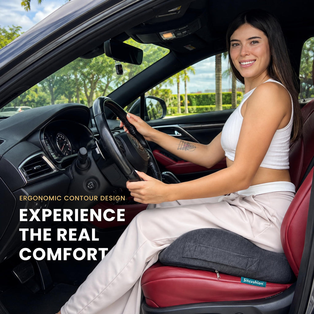 SitCushion Car Seat Cushion for Long Driving – X Large Memory Foam Seat Cushion for Sciatica & Tailbone Pain Relief, Orthopedic Coccyx Cushion with Non-Slip Bottom, Back Pillow for Car, Truck (Black)