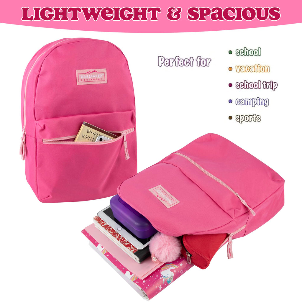 Trail maker Classic 17 inch Backpacks with Adjustable Padded Straps | School Backpacks for Girls, Boys (Pink)