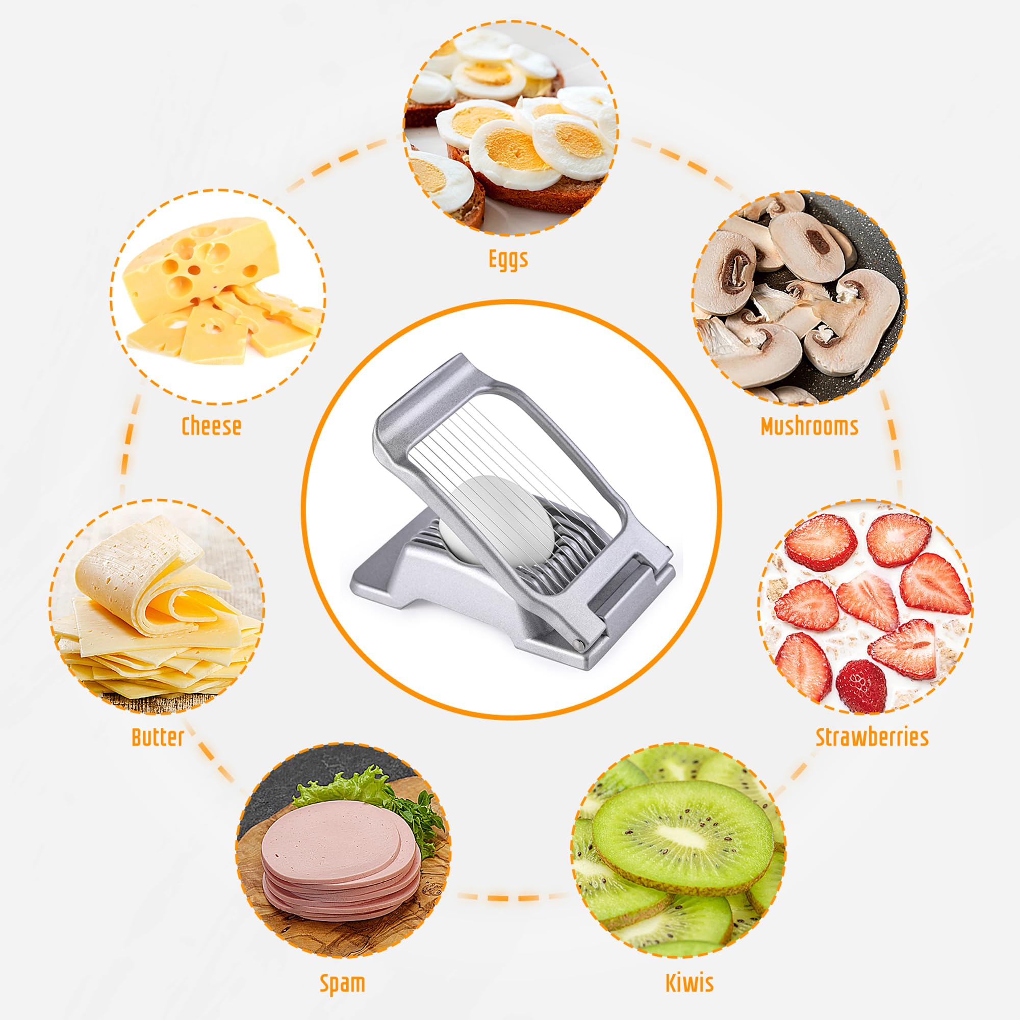 Multipurpose Heavy Duty Aluminium Egg Slicer, Stainless Steel Wire, Sliver