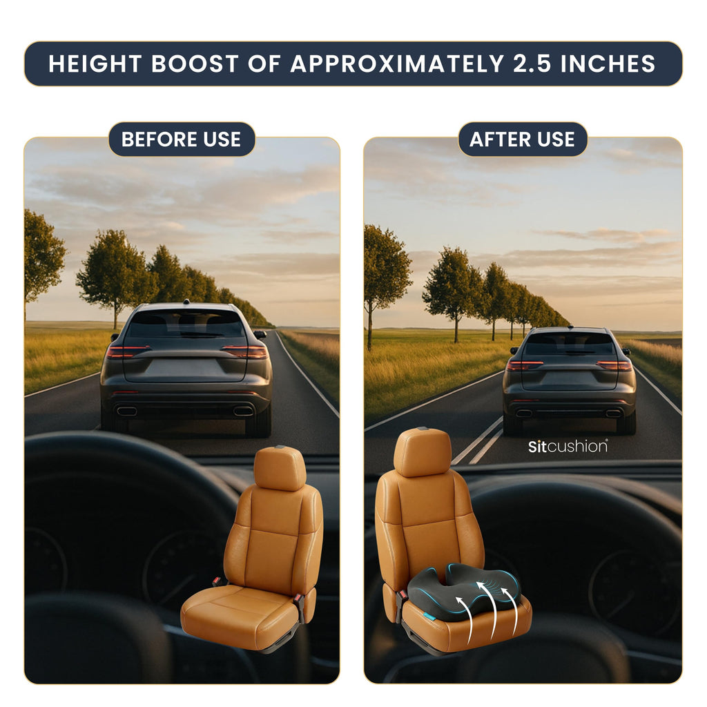 SitCushion Car Seat Cushion for Long Driving – X Large Memory Foam Seat Cushion for Sciatica & Tailbone Pain Relief, Orthopedic Coccyx Cushion with Non-Slip Bottom, Back Pillow for Car, Truck (Black)