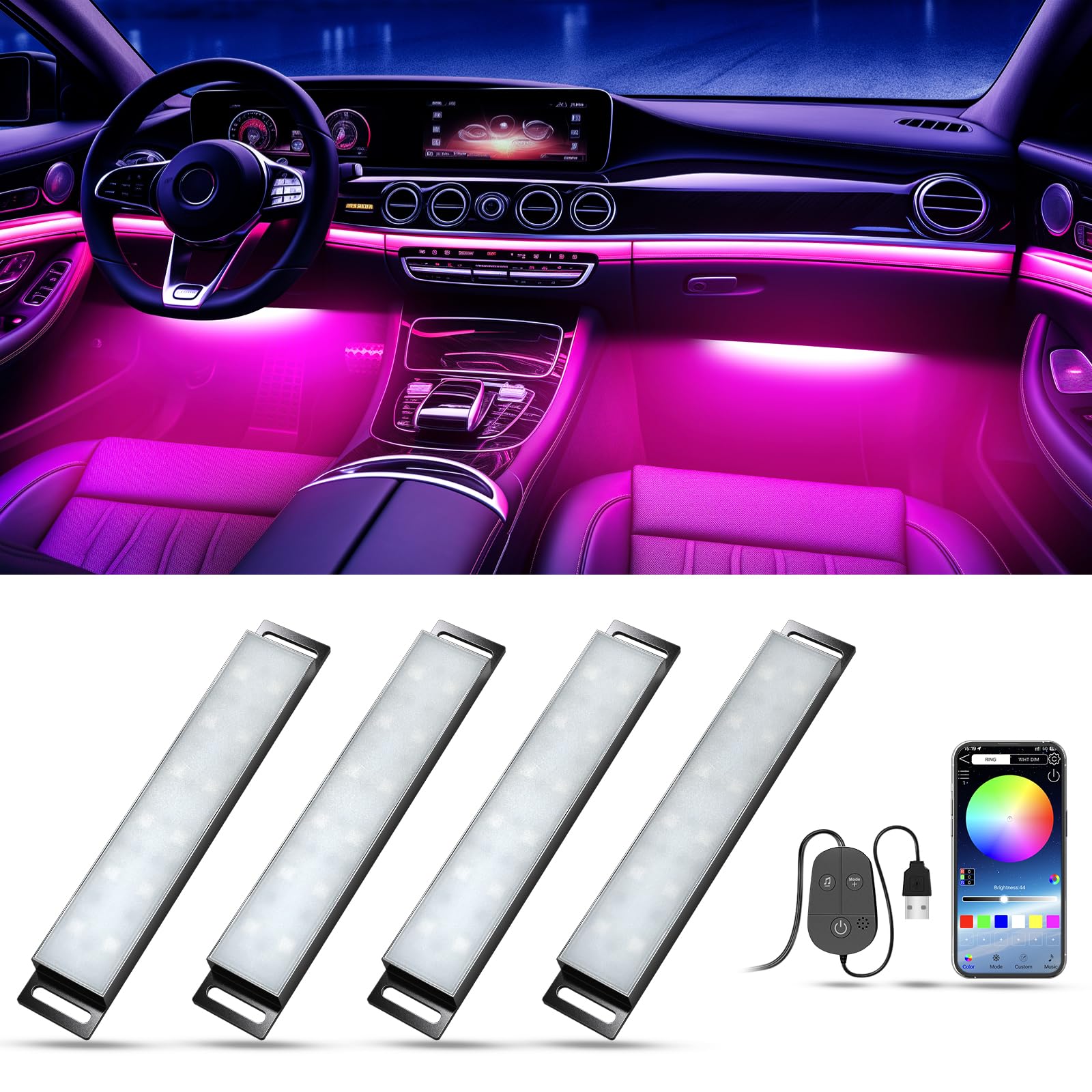 Car LED Lights Interior,RGB Interior Car Lights with App Control&Music Sync