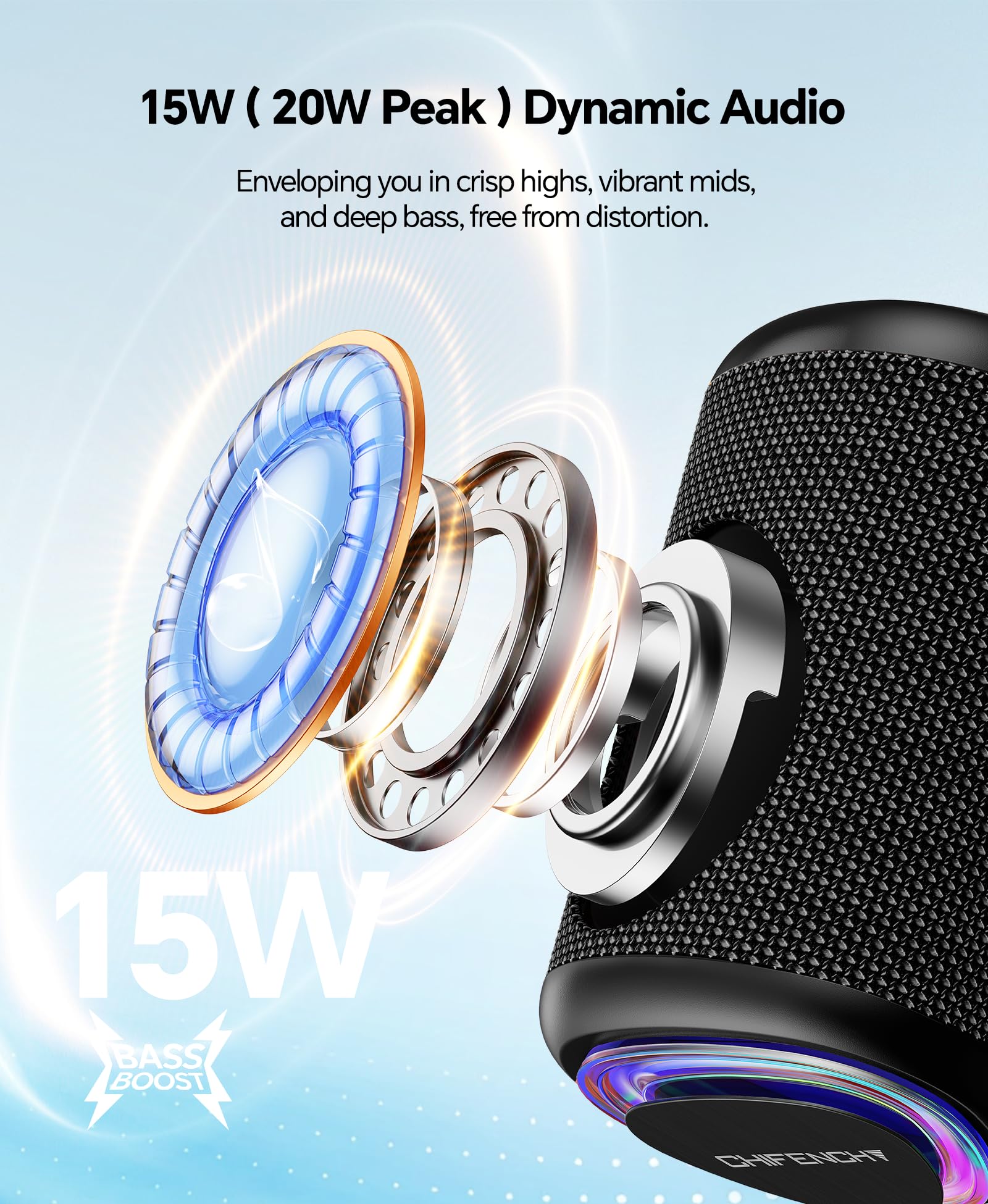 Portable Bluetooth Speaker Beach Essentials: IPX5 Waterproof for Outdoor/Powerful HD Sound/Dynamic Light/All Day Playtime/Wireless BT 5.3/TWS Pairing, Travel|Camping|Pool Accessorie, School Supplies
