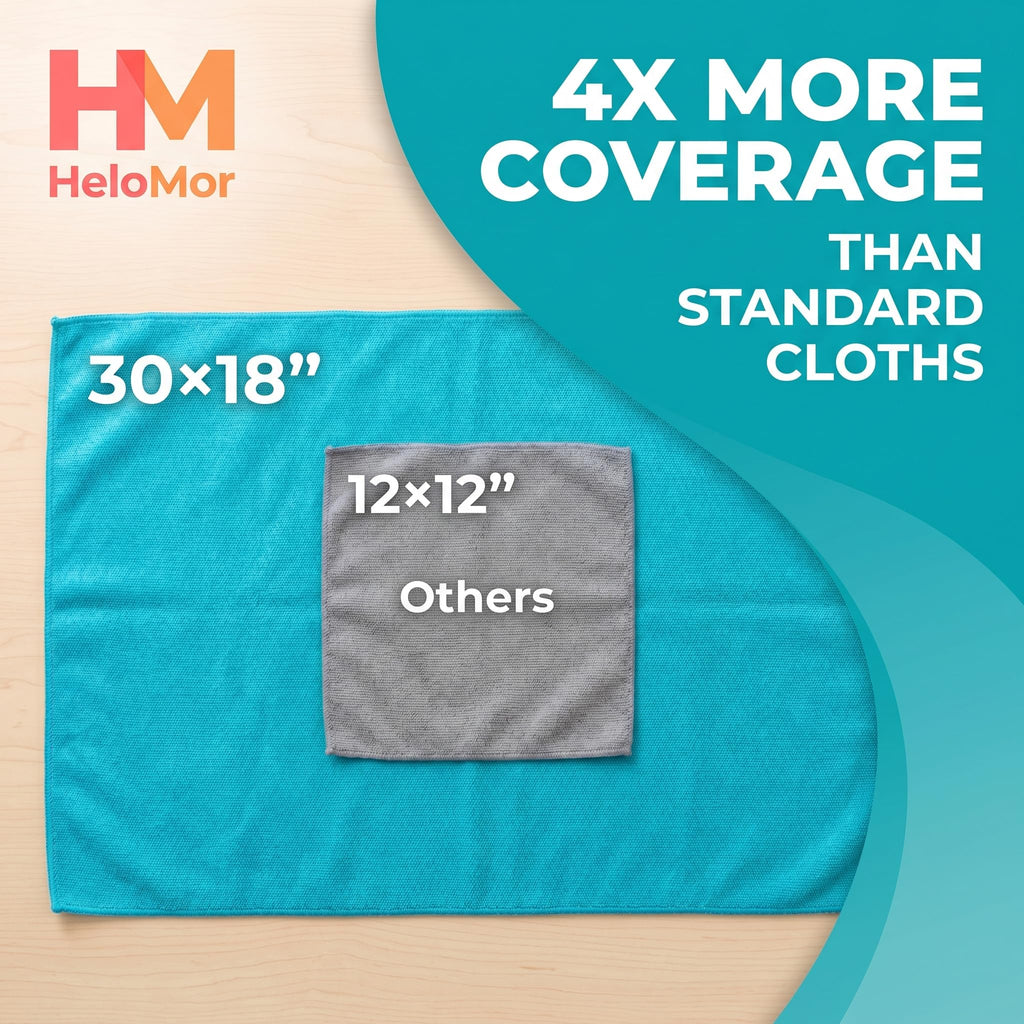 HELOMOR Large Microfiber Towels 6 Pack - 30"x18" Car Drying Towel - Extra Absorbent Cleaning Cloths for Floors, Kitchen and Windows - Lint-Free Detailing Cloths for Cars