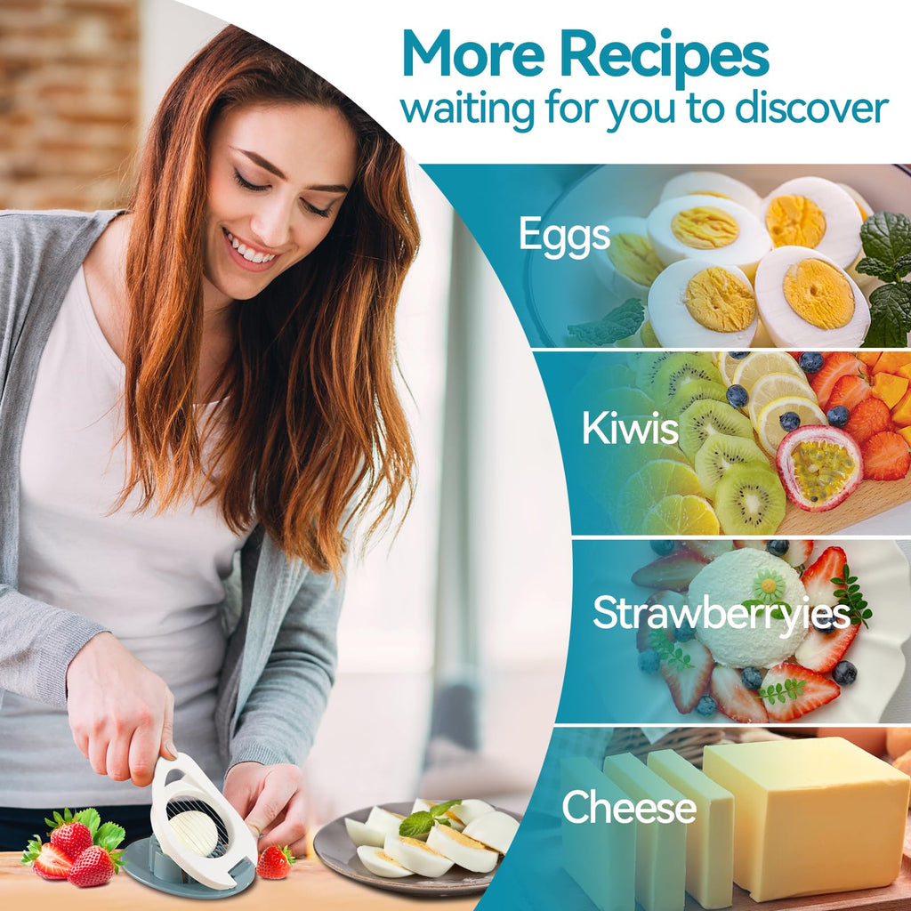 Piunaoa Egg Slicer & Dicer for Hard Boiled Eggs - Heavy Duty Cutter Dicer with Stainless Steel Wire, Cuts Strawberries, Kiwis & Soft Fruits Effortlessly - Easy-Clean Kitchen
