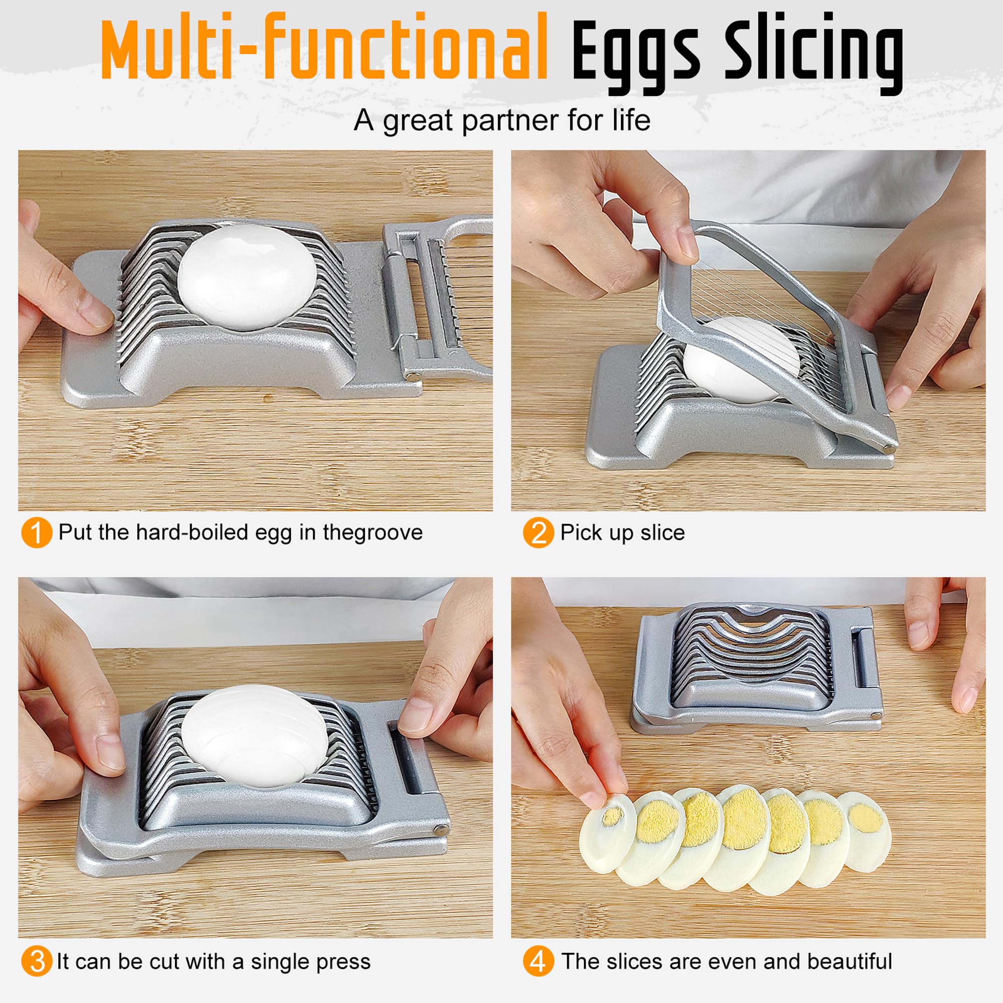 Multipurpose Heavy Duty Aluminium Egg Slicer, Stainless Steel Wire, Sliver